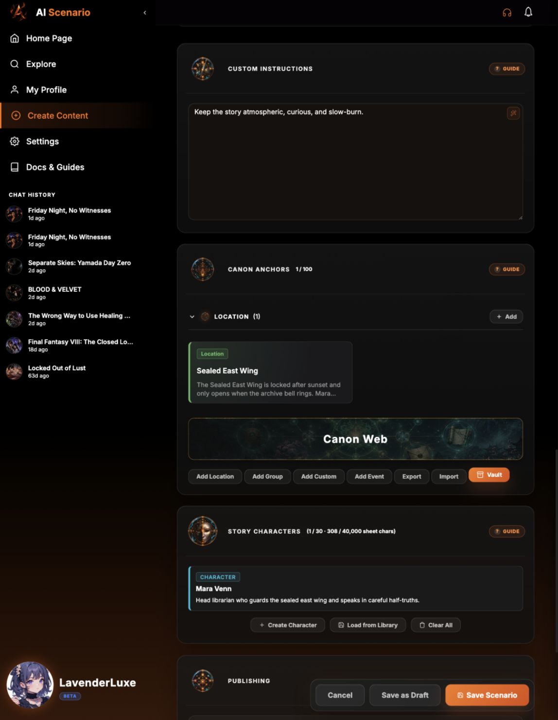 Scenario editor after adding a Canon Anchor