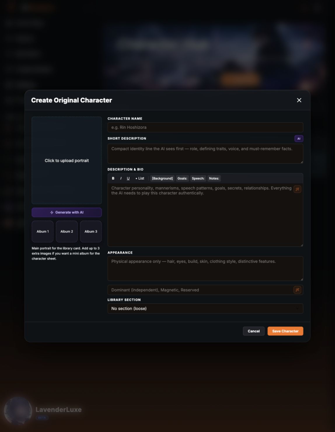 Reusable character editor in Character Hub